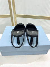 PRADA 26S SLINGBACK HIGH HEEL SANDALS 75MM IN BLACK SUEDE WITH LOGO