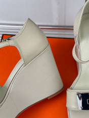 WEDGES SANDALS WHITE LAMBSKIN