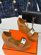 WEDGES SANDALS TAWNY LAMBSKIN