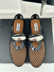 ALAIA MARY JANE SHOES IN BLACK MESH WITH SILVER HARDWARE
