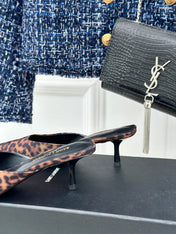 SL BARBARA MULES 55 LEOPARD MOTIF SATIN