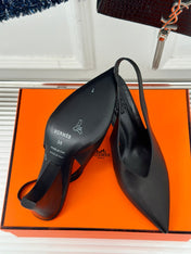 HIGH HEEL 75 MM POINTED- TOE SANDAL IN BLACK CALFSKIN
