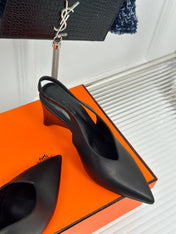 HIGH HEEL 75 MM POINTED- TOE SANDAL IN BLACK CALFSKIN
