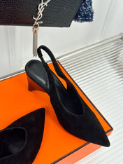 HIGH HEEL 75 MM POINTED- TOE SANDAL IN BLACK SUEDE