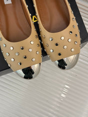 STUD-EMBELLISHED BALLET FLATS IN SEPIA TAN CALFSKIN