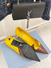 KITTEN HEEL PUMPS IN YELLOW MIX BROWN ORANGE CALFSKIN