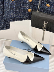 KITTEN HEEL PUMPS IN BLACK MIX WHITE CALFSKIN
