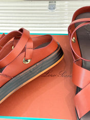 SANDALS THICK SOLE CROSS STRAP IN BURNT ORANGE AND BROWN CALFSKIN