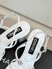 HIGH HEELS SANDAL IN WHITE LAMBSKIN PEARL FLOWERS
