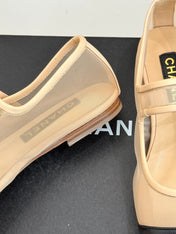 FLAT SHOES IN BEIGE MESH AND BLACK LAMBSKIN