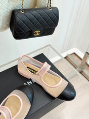 FLAT SHOES IN PINK MESH AND BLACK LAMBSKIN