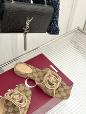 SLIDE SANDALS IN DARK BEIGE FABRIC EMBOSSED LOGO STYLE 3