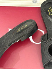 SLIDE SANDALS IN BLACK FABRIC EMBOSSED LOGO STYLE 1