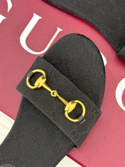 SLIDE SANDALS IN BLACK FABRIC EMBOSSED LOGO