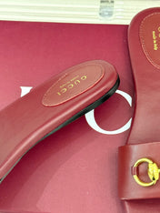 SLIDE SANDALS IN RED CALFSKIN WITH GOLD HARDWARE