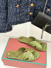 LP SANDALS 25S IN MOSS GREEN LAMBSKIN SNAKE EMBOSSING
