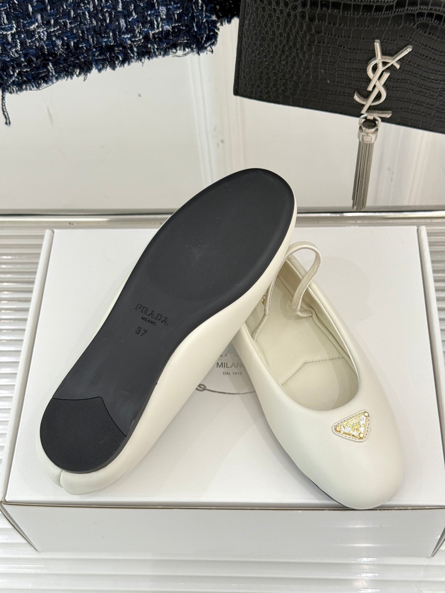 PRADA 25S SOFT PADDED BALLERINAS IN IVORY NAPPA LEATHER