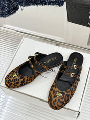 PRADA 25S DUAL MARY JANE BALLERINA MULES IN LEOPARD PRINT PONY HAIR