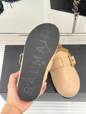BALMAIN 26S ANTHEM MULES IN BEIGE CALFSKIN