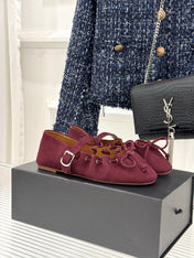 ALAIA 26S MARY JANE FLATS IN DARK RED SUEDE WITH BOW