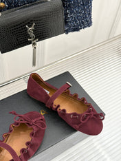 ALAIA 26S MARY JANE FLATS IN DARK RED SUEDE WITH BOW