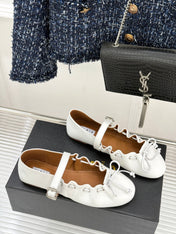 ALAIA 26S MARY JANE FLATS IN WHITE LAMBSKIN WITH BOW