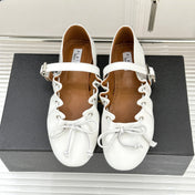 ALAIA 26S MARY JANE FLATS IN WHITE LAMBSKIN WITH BOW