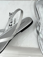 CELINE 26S THONG SANDALS IN SILVER CALFSKIN
