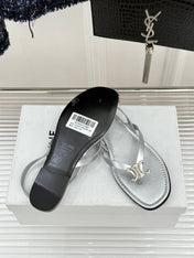 CELINE 26S THONG SANDALS IN SILVER CALFSKIN