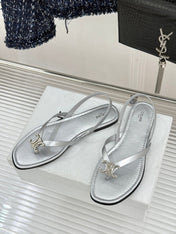 CELINE 26S THONG SANDALS IN SILVER CALFSKIN