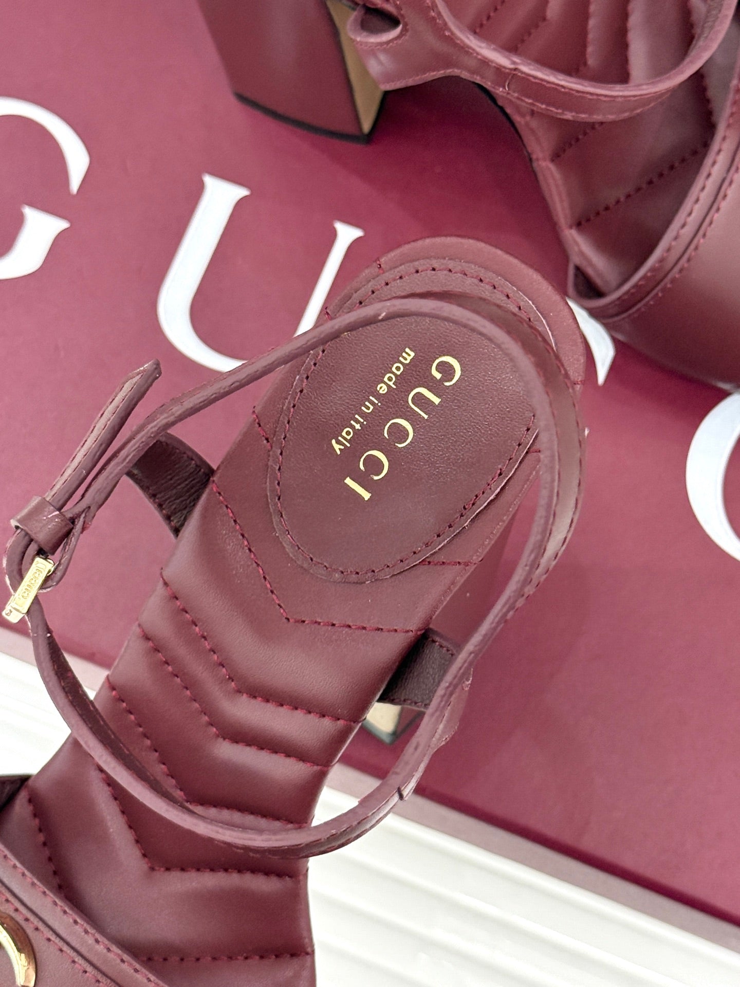 GUCCI 26S HIGH-HEELED SANDALS 120 MM IN DARK RED CALFSKIN