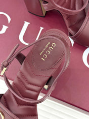 GUCCI 26S HIGH-HEELED SANDALS 120 MM IN DARK RED CALFSKIN