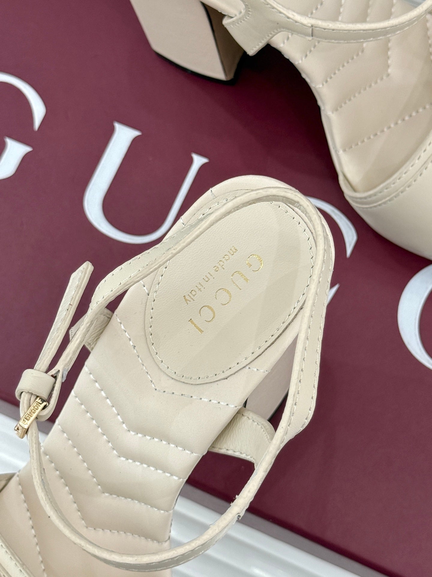 GUCCI 26S HIGH-HEELED SANDALS 120 MM IN CREAM WHITE CALFSKIN