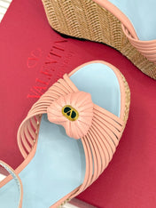 VALENTINO 26S ESPADRILLE WEDGE SANDALS 120 MM IN LIGHT PINK CALFSKIN
