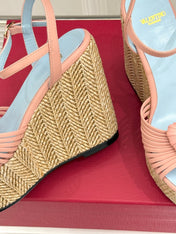 VALENTINO 26S ESPADRILLE WEDGE SANDALS 120 MM IN LIGHT PINK CALFSKIN