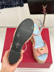VALENTINO 26S ESPADRILLE WEDGE SANDALS 120 MM IN LIGHT PINK CALFSKIN