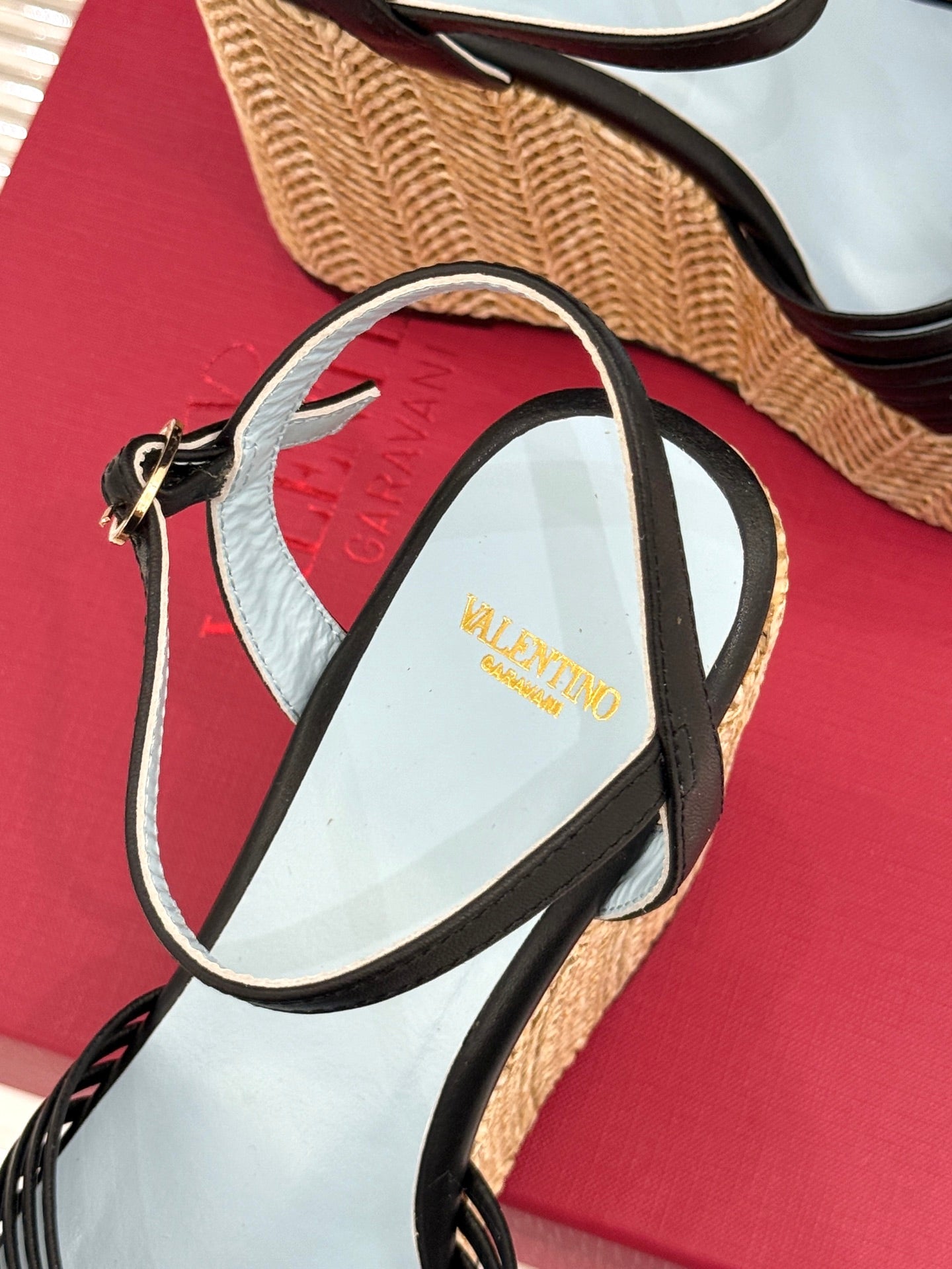 VALENTINO 26S ESPADRILLE WEDGE SANDALS 120 MM IN BLACK CALFSKIN