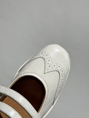 LP DOUBLE-STRAP MARY JANE FLATS 25S IN WHITE LAMBSKIN