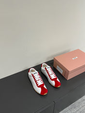 PLUME SNEAKERS IN WHITE NAPPA LAMBSKIN AND RED SUEDE
