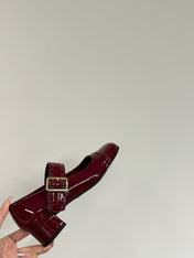 MARY JANE PUMPS IN BURGUNDY RED GLOSSY CALFSKIN