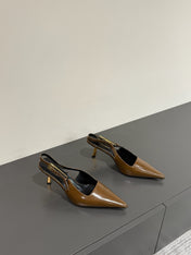LEE SLINGBACK MID PUMPS IN BARK BROWN SHINY CALFSKIN