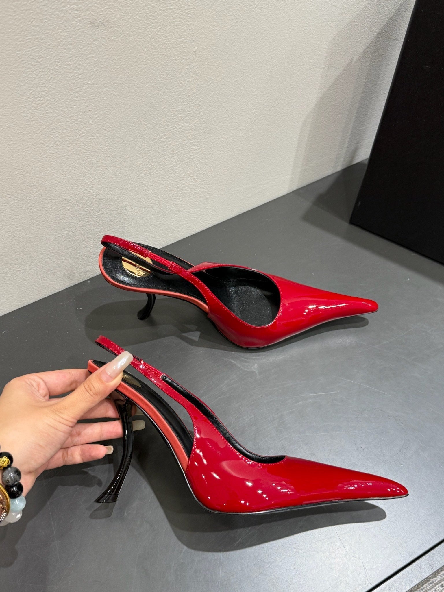 YSL HIGH SLINGBACK 25S IN DARK RED GLOSSY LAMBSKIN