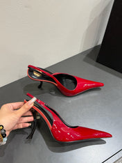 YSL HIGH SLINGBACK 25S IN DARK RED GLOSSY LAMBSKIN