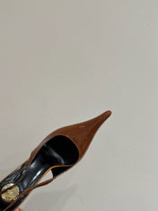 YSL HIGH SLINGBACK 25S IN BURNT ORANGE GLOSSY LAMBSKIN