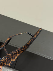 YSL WEDGE THONG SANDALS 25S IN LEOPARD LAMBSKIN WITH GOLD HARDWARE
