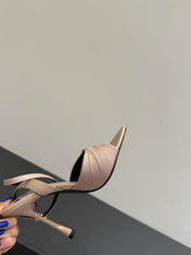 YSL HEELED SANDALS 25S 100 MM IN BEIGE LAMBSKIN
