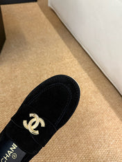 CHANEL 26S LOAFER IN BLACK SUEDE CC LOGO