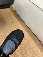 CHANEL 26S MARY JANE FLATS IN BLACK MESH RIBBON STRAP CAP TOE
