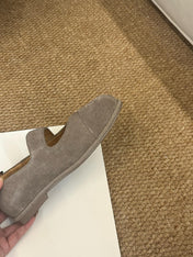 CHANEL 26S MARY JANE FLATS IN TAUPE  BROWN SUEDE CC LOGO