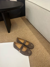 CHANEL 26S MARY JANE FLATS IN BROWN SUEDE CC LOGO